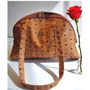Vintage MCM Visetos Large Dome Shoulder Bag Cognac Monogram
